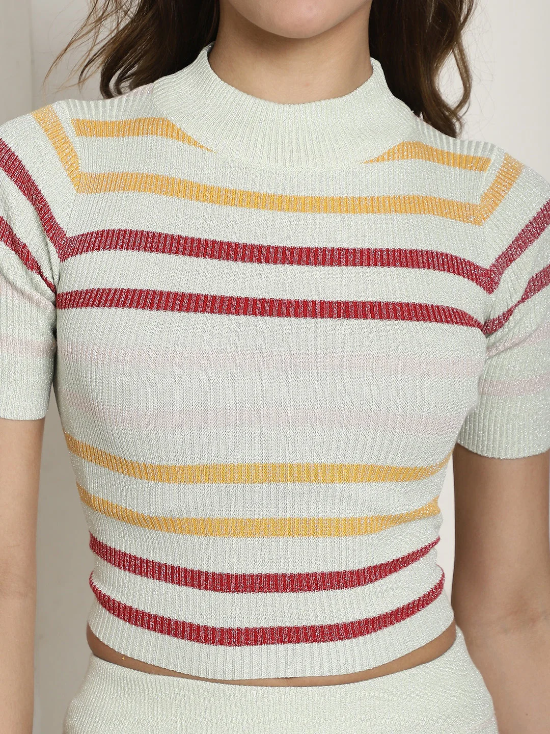 Women Light Green Stripe Skirt Set - Image 7