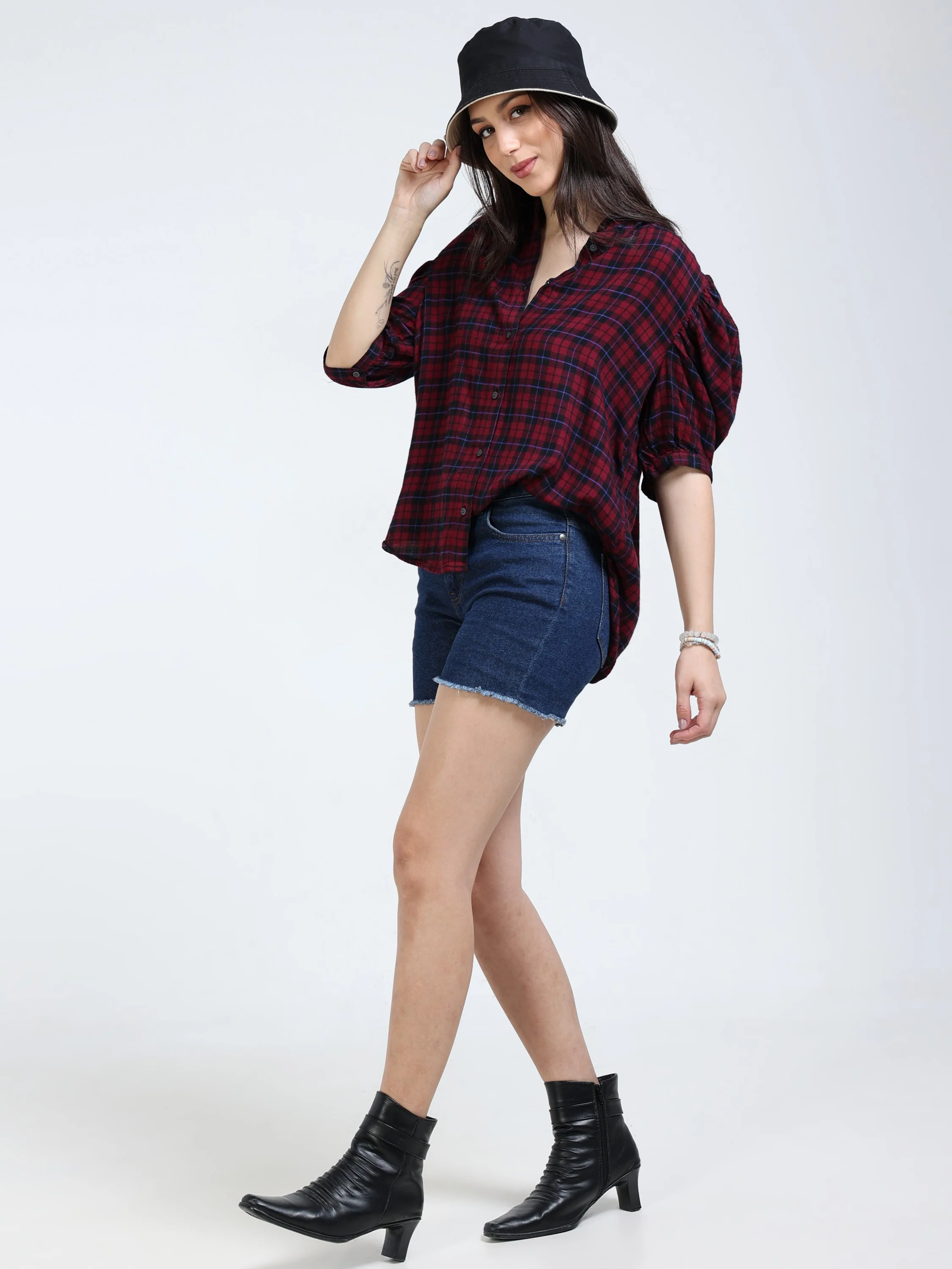 Women Maroon Cotton Brushed Shirt