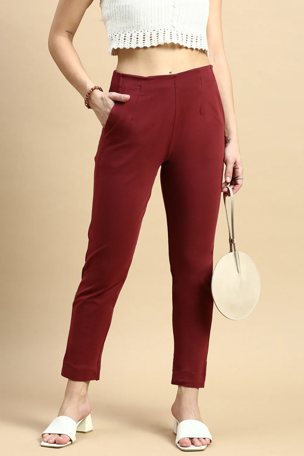 Women Maroon Casual Pants