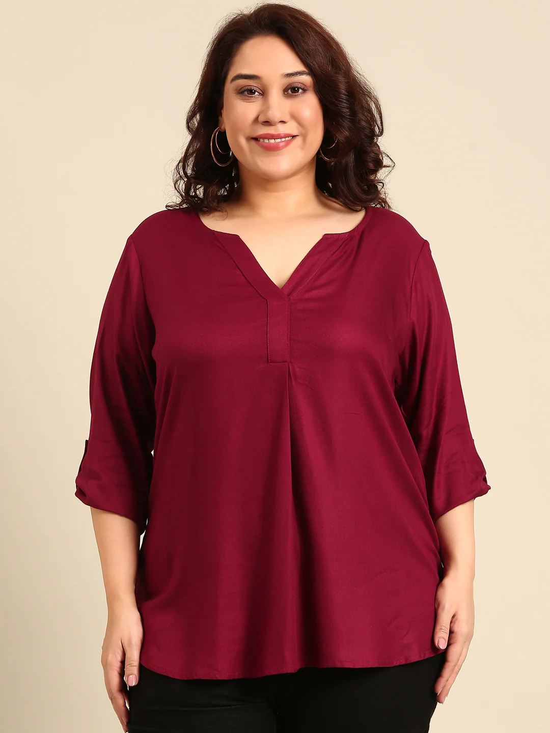 Women Maroon Solid Top