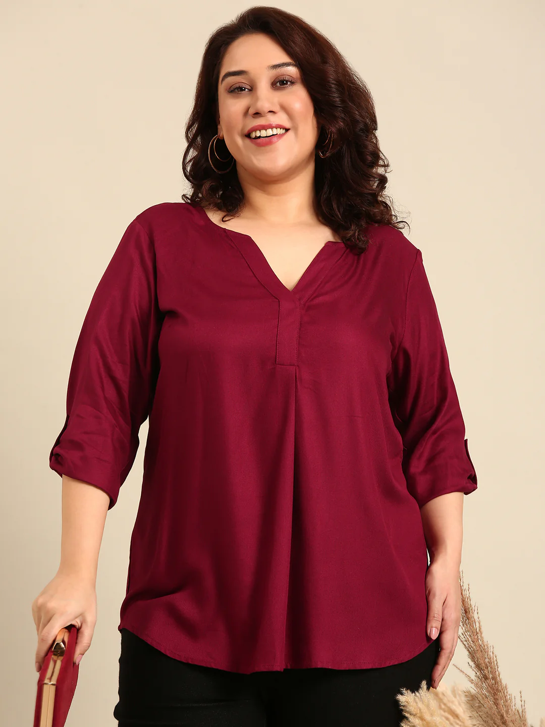 Women Maroon Solid Top - Image 6