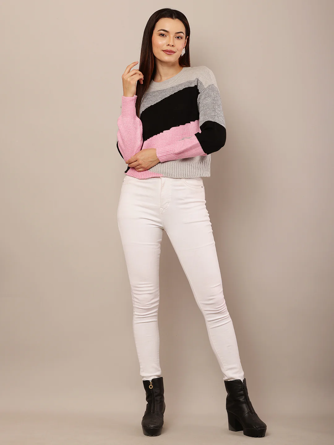Women Multicolour Round Neck Sweater - Image 2