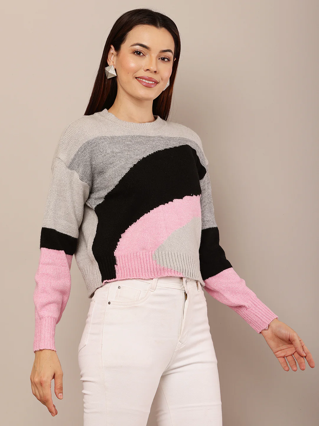 Women Multicolour Round Neck Sweater - Image 4