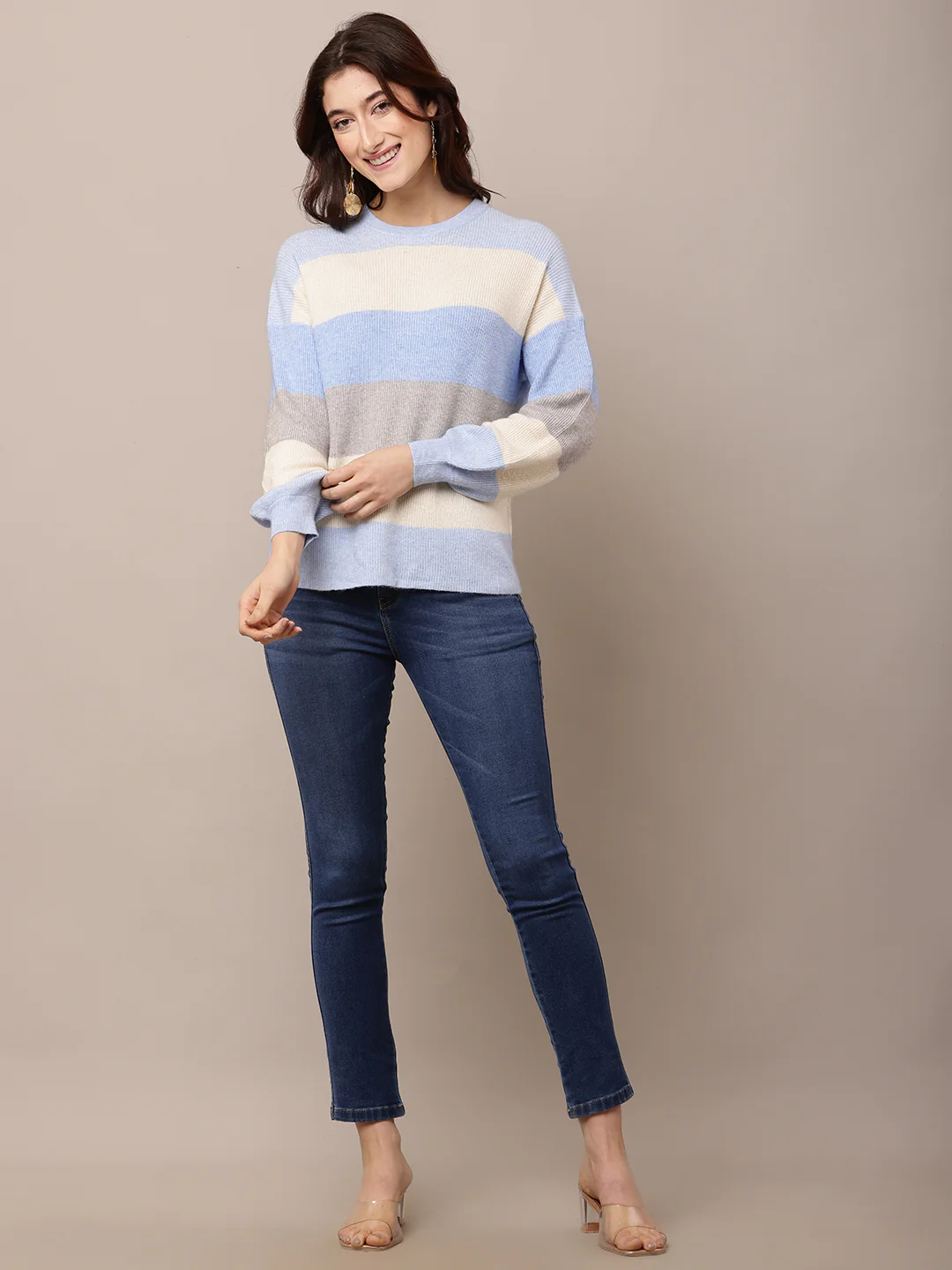 Women Multicolour Striped Viscose Sweater - Image 3