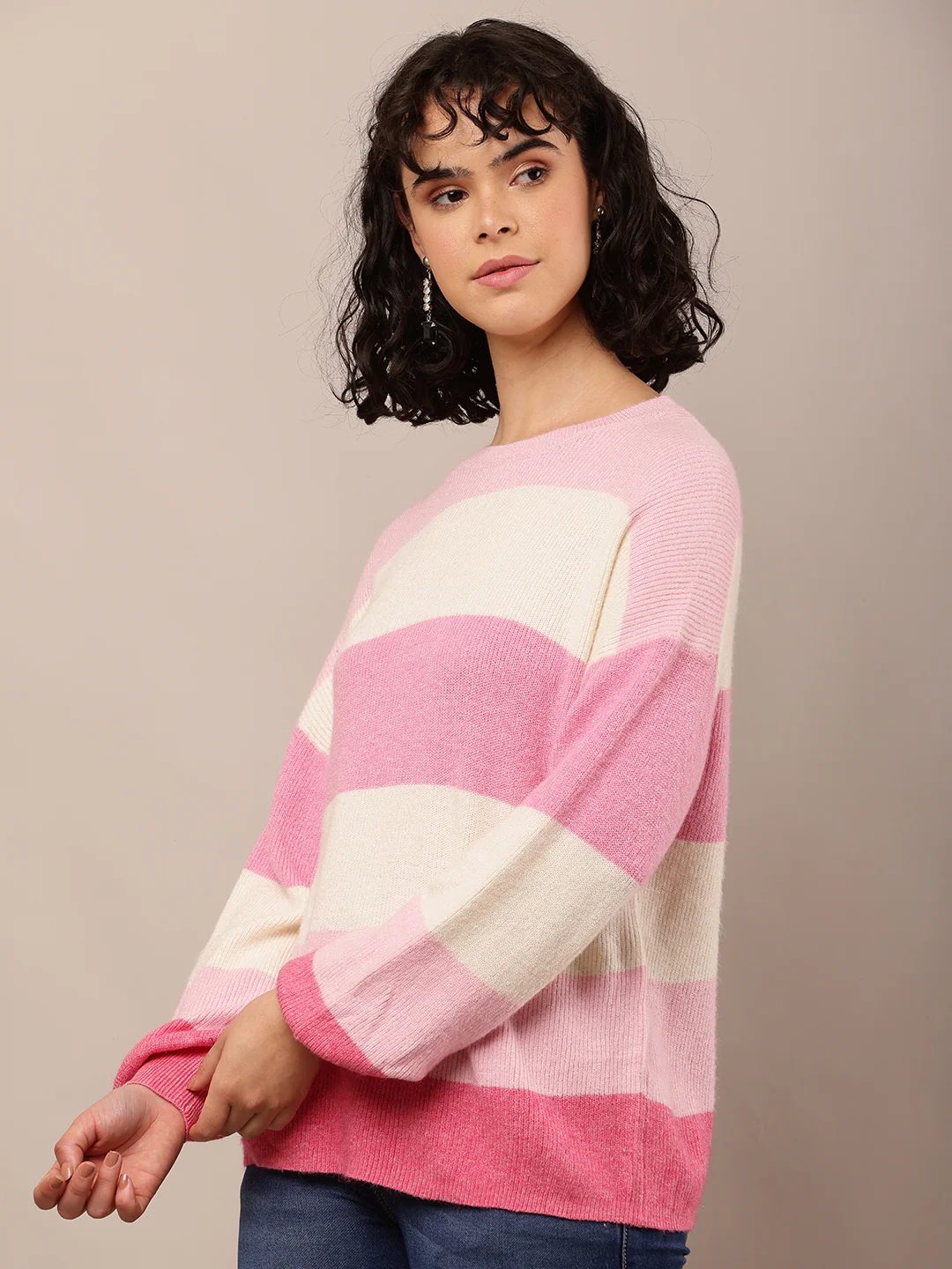 Women Multicolour Striped Viscose Sweater - Image 2