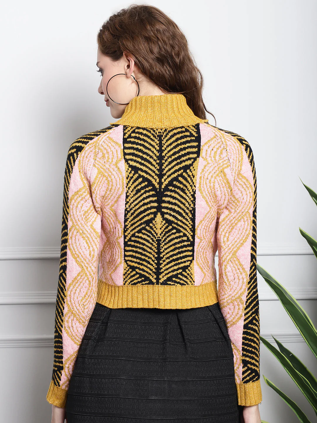 Women Mustard High Neck Sweater - Image 6