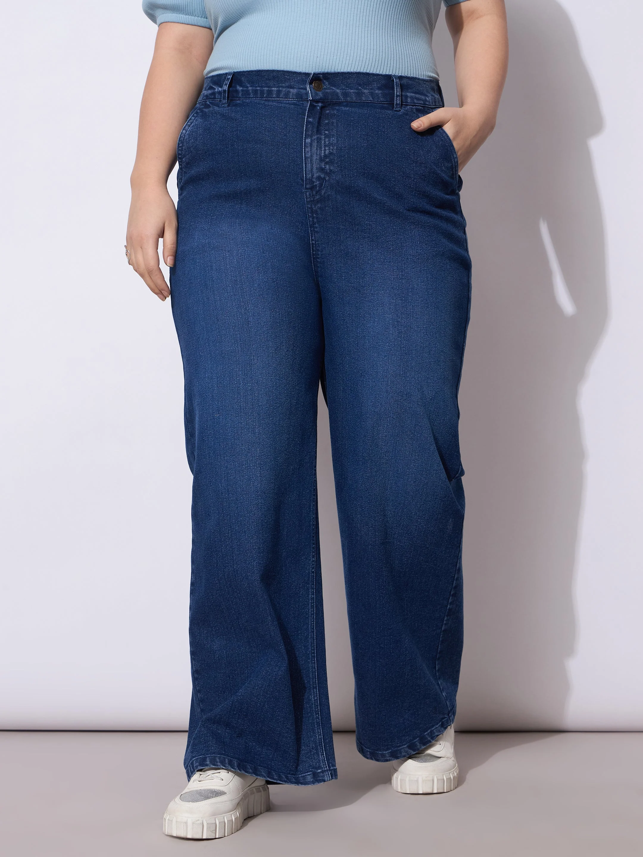 Women Navy Acid Wash Straight Fit Jeans