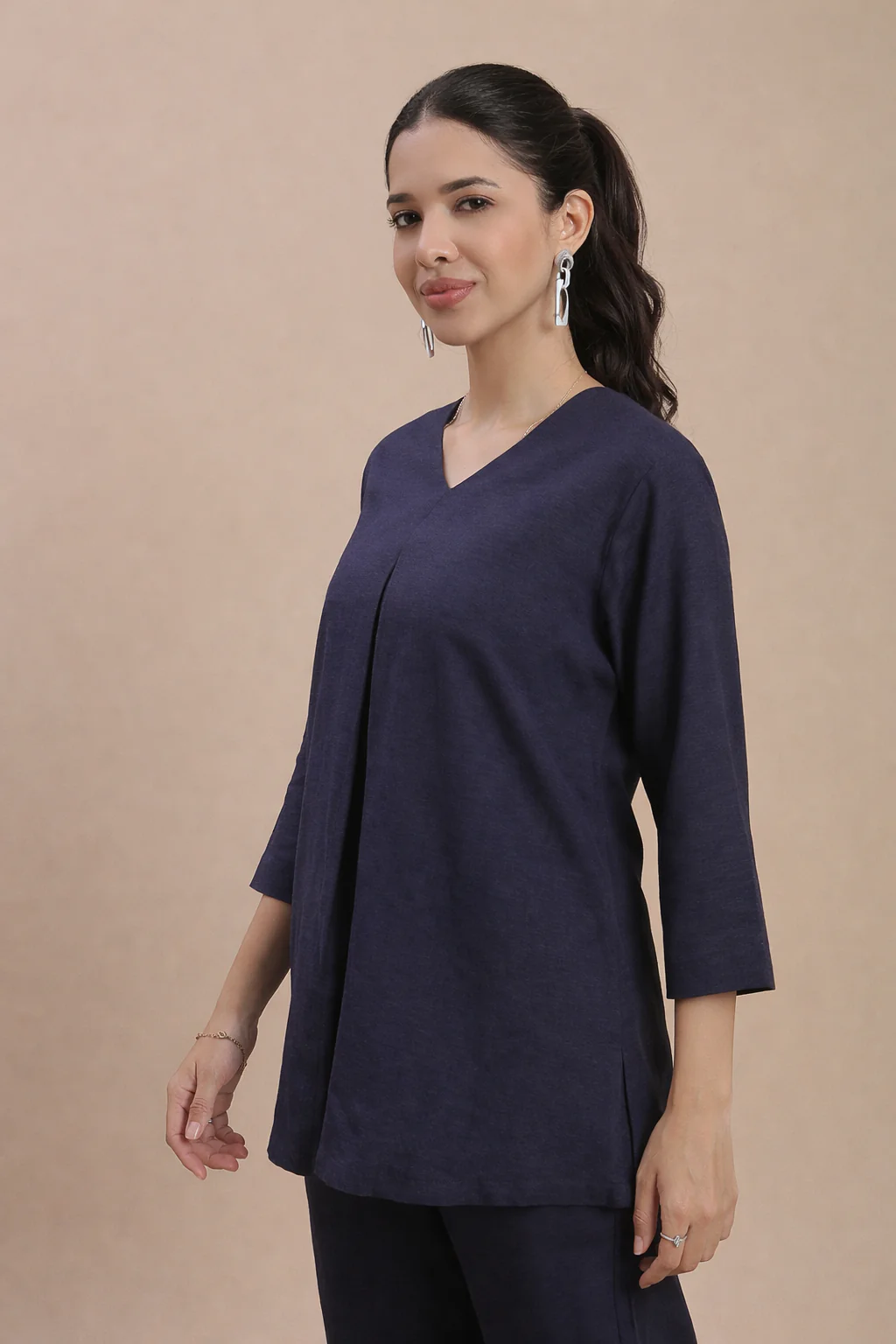 Women Navy Casual Tunic Top - Image 3