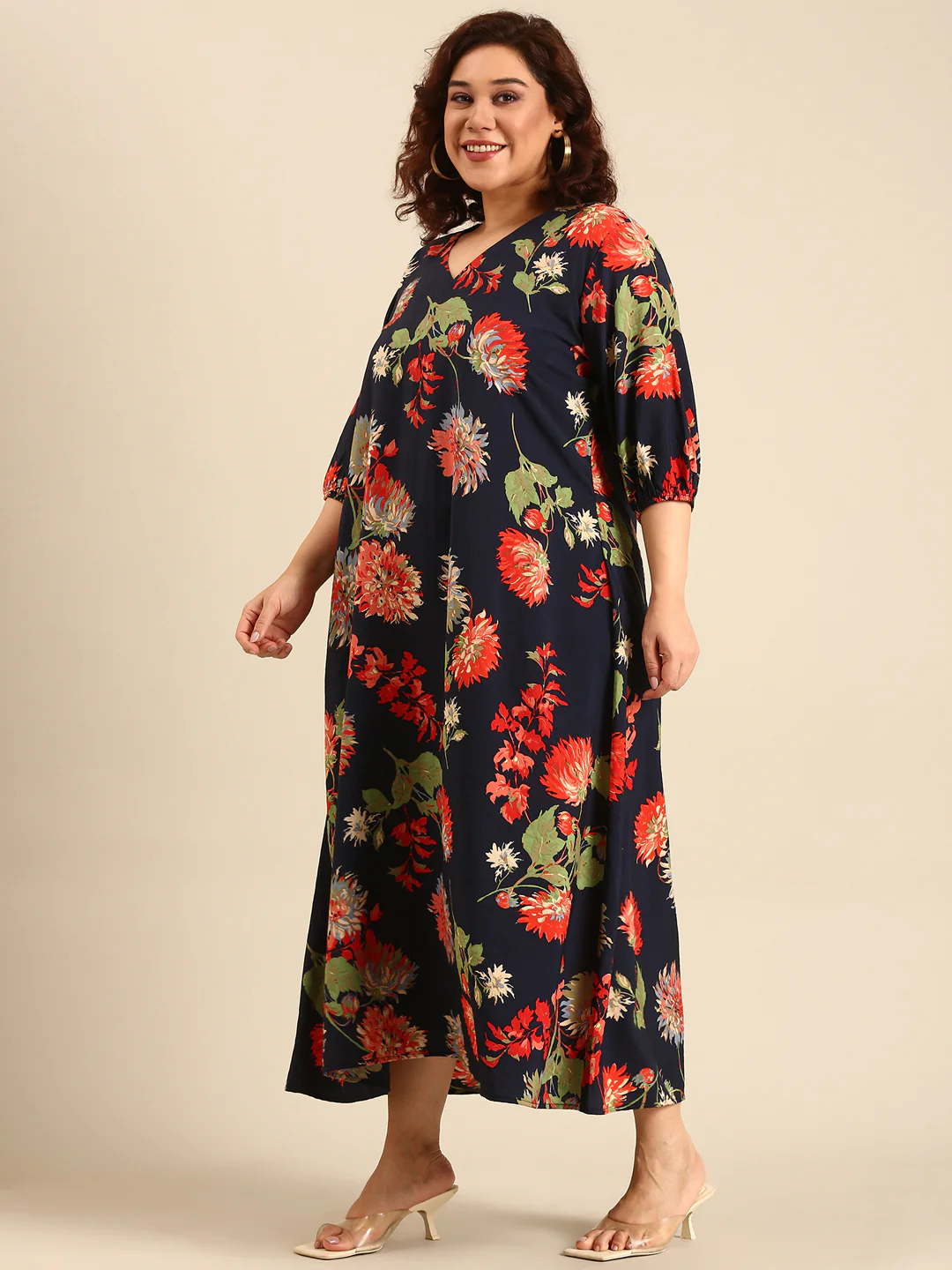 Women Navy Floral Printed Maxi Dress - Image 5