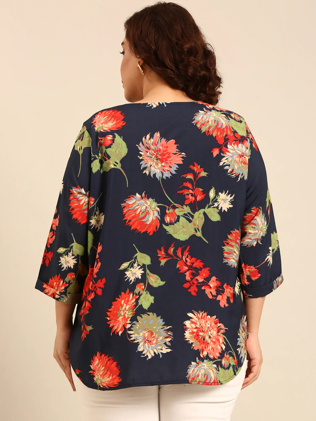 Women Navy Floral Top - Image 2