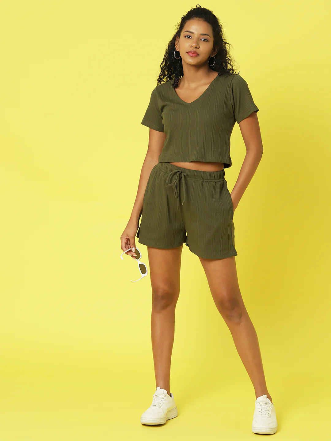 Women Olive Textured co-ords