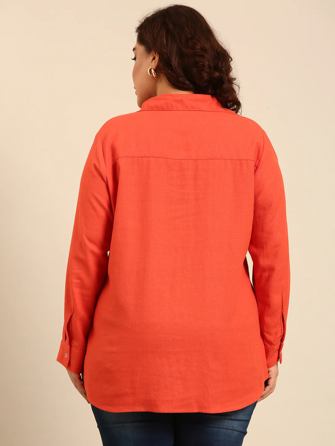 Women Orange Button Down Shirt - Image 2