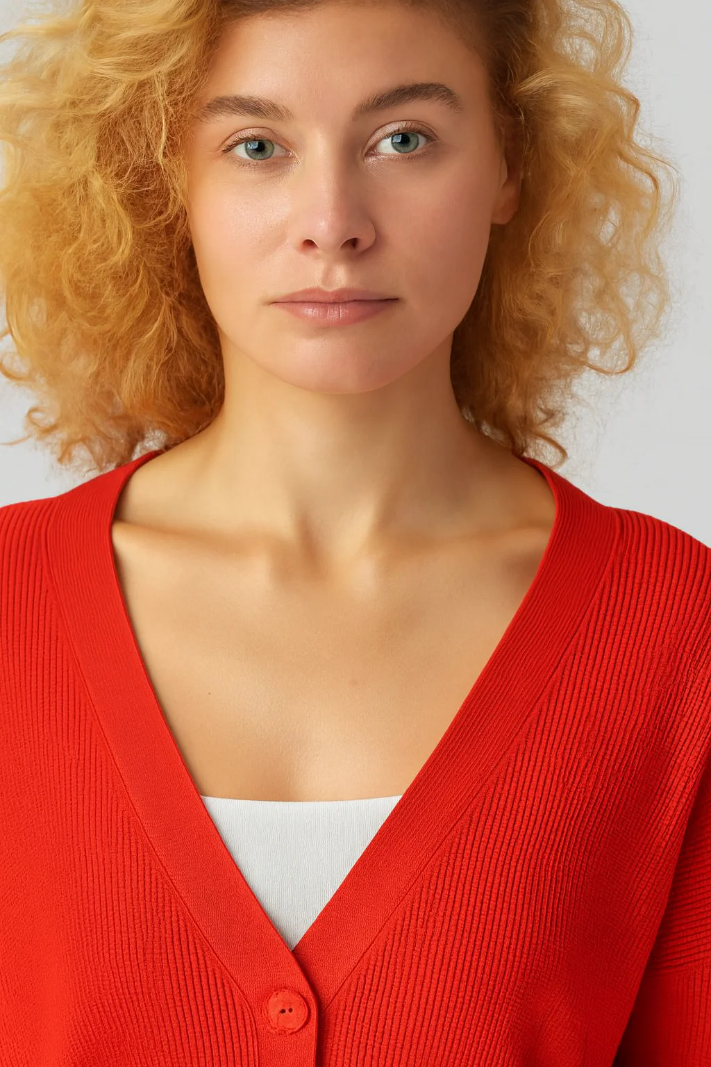 Women Orange V-Neck Button Down Sweater - Image 5