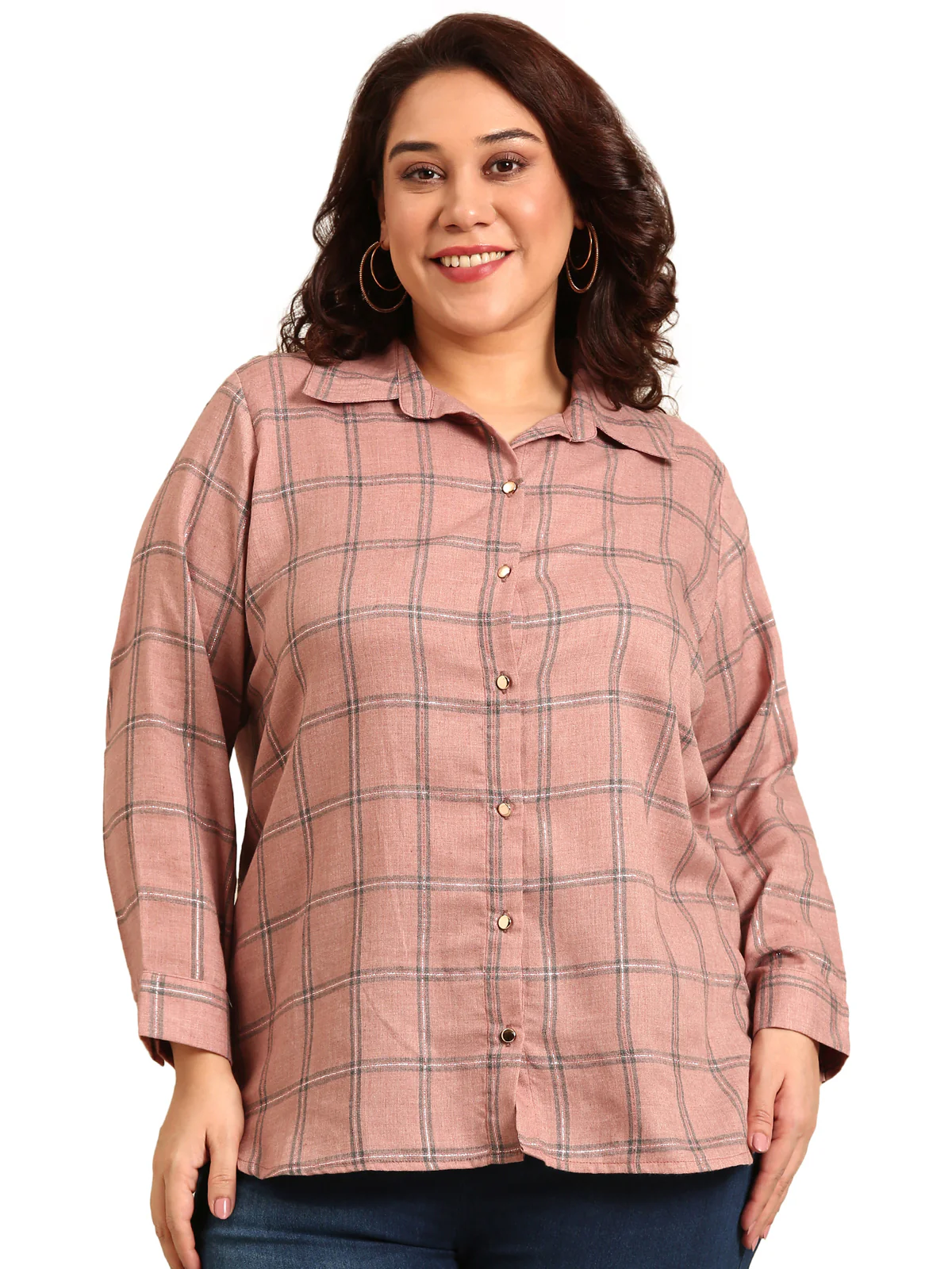 Women Peach Checks Shirt - Image 6