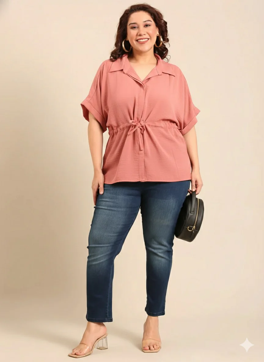 Women Peach Drawstring Shirt - Image 5