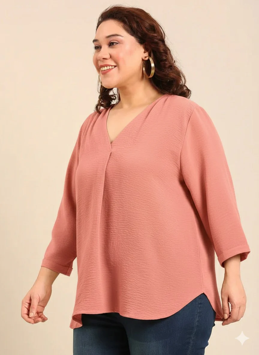 Women Peach Front Pleat Top - Image 3