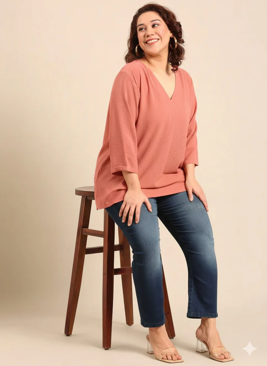Women Peach Front Pleat Top - Image 5