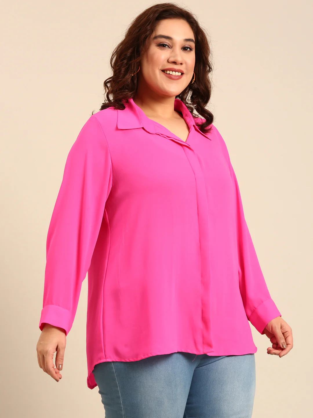 Women Pink Button Down Shirt - Image 5