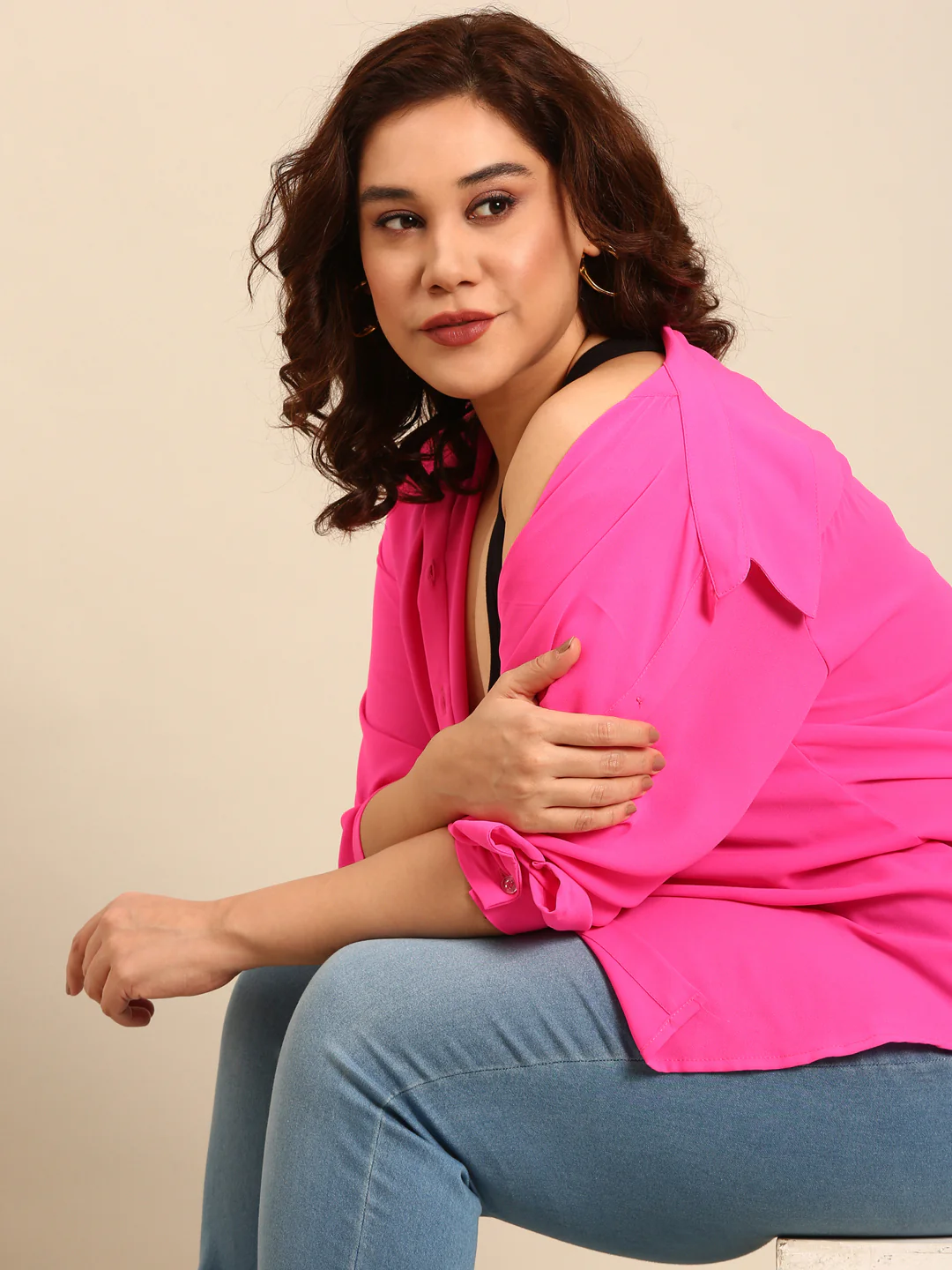 Women Pink Button Down Shirt - Image 6