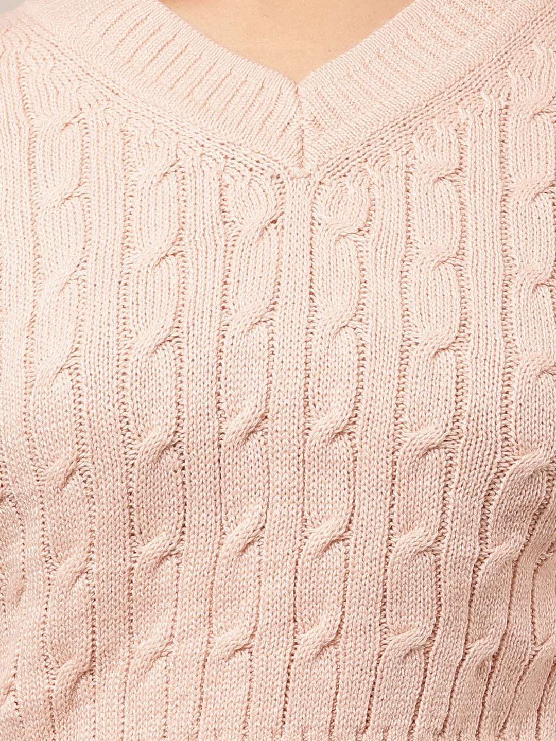 Women Pink Cable Knit V-Neck Sleeveless Vest - Image 5