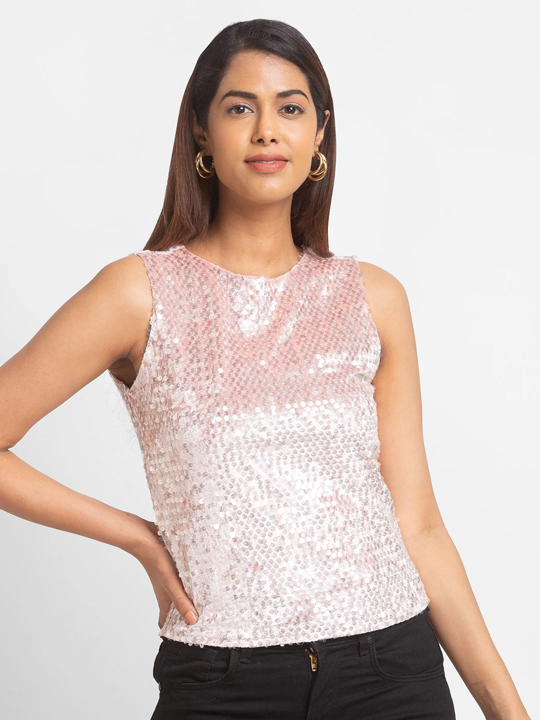 Women Pink Embellished Party Top