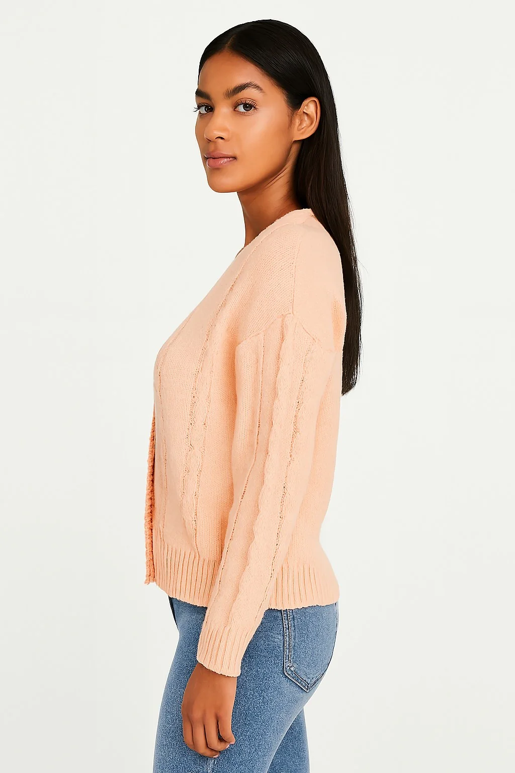 Women Pink Knitted Acrylic Cardigan - Image 5