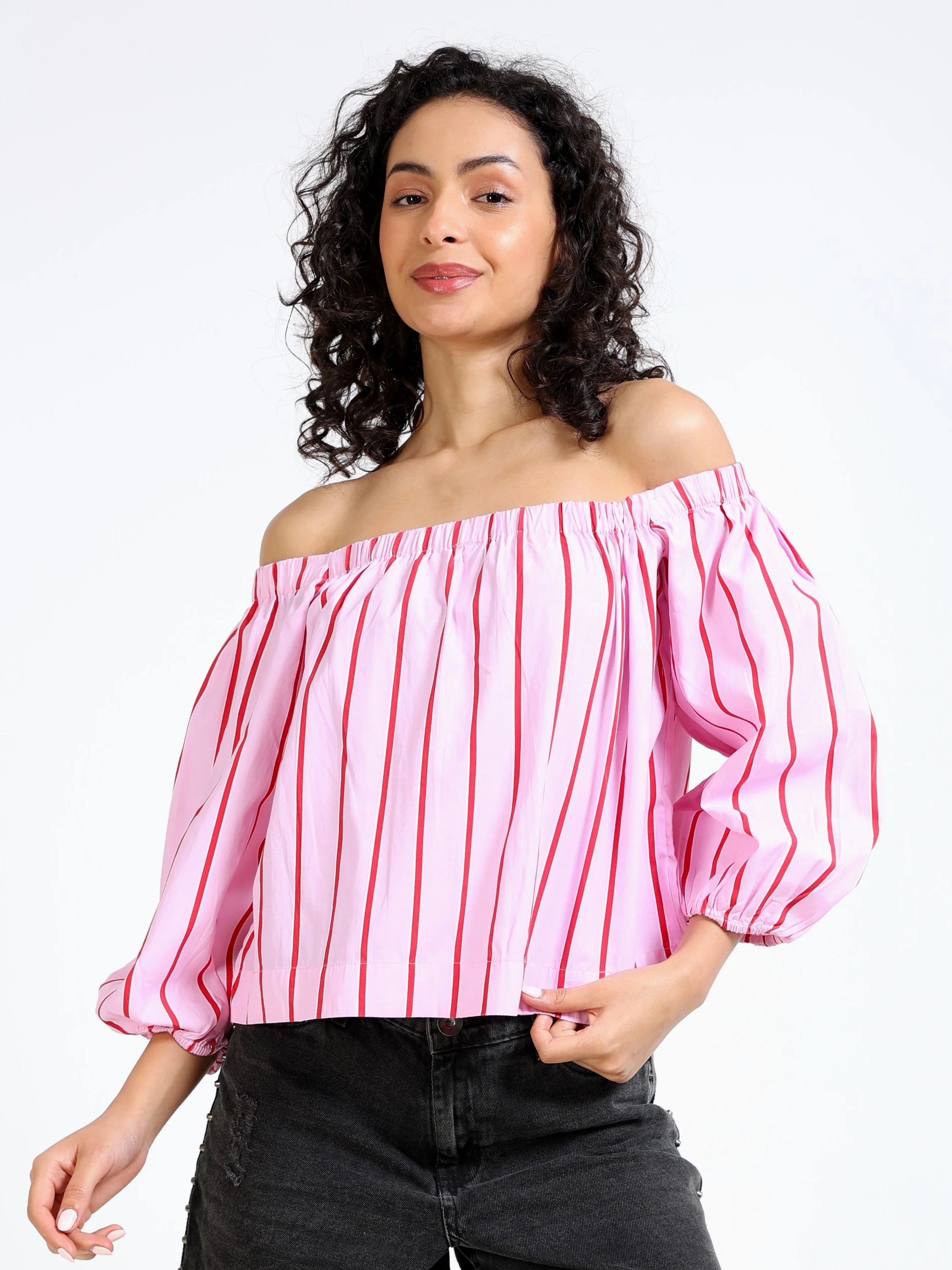 Women Pink Off Shoulder Top