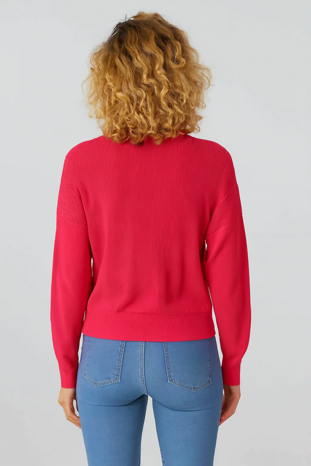 Women Pink V-Neck Button Down Sweater - Image 2