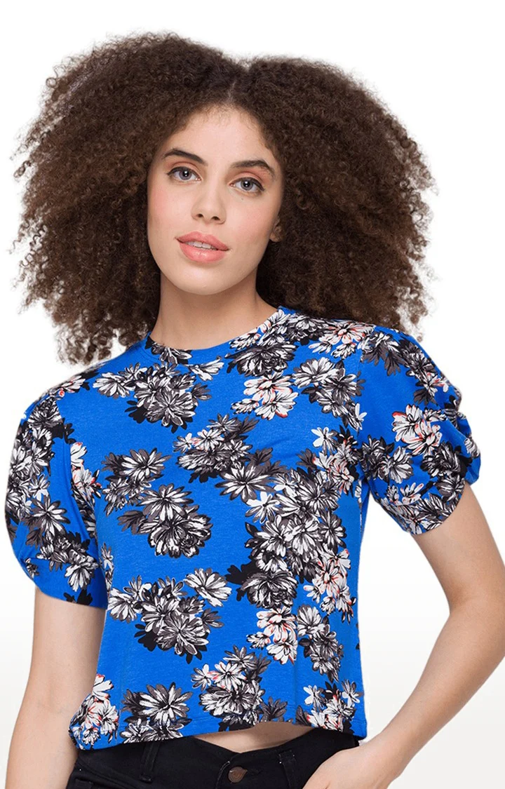 Women Floral Print Blue Top
