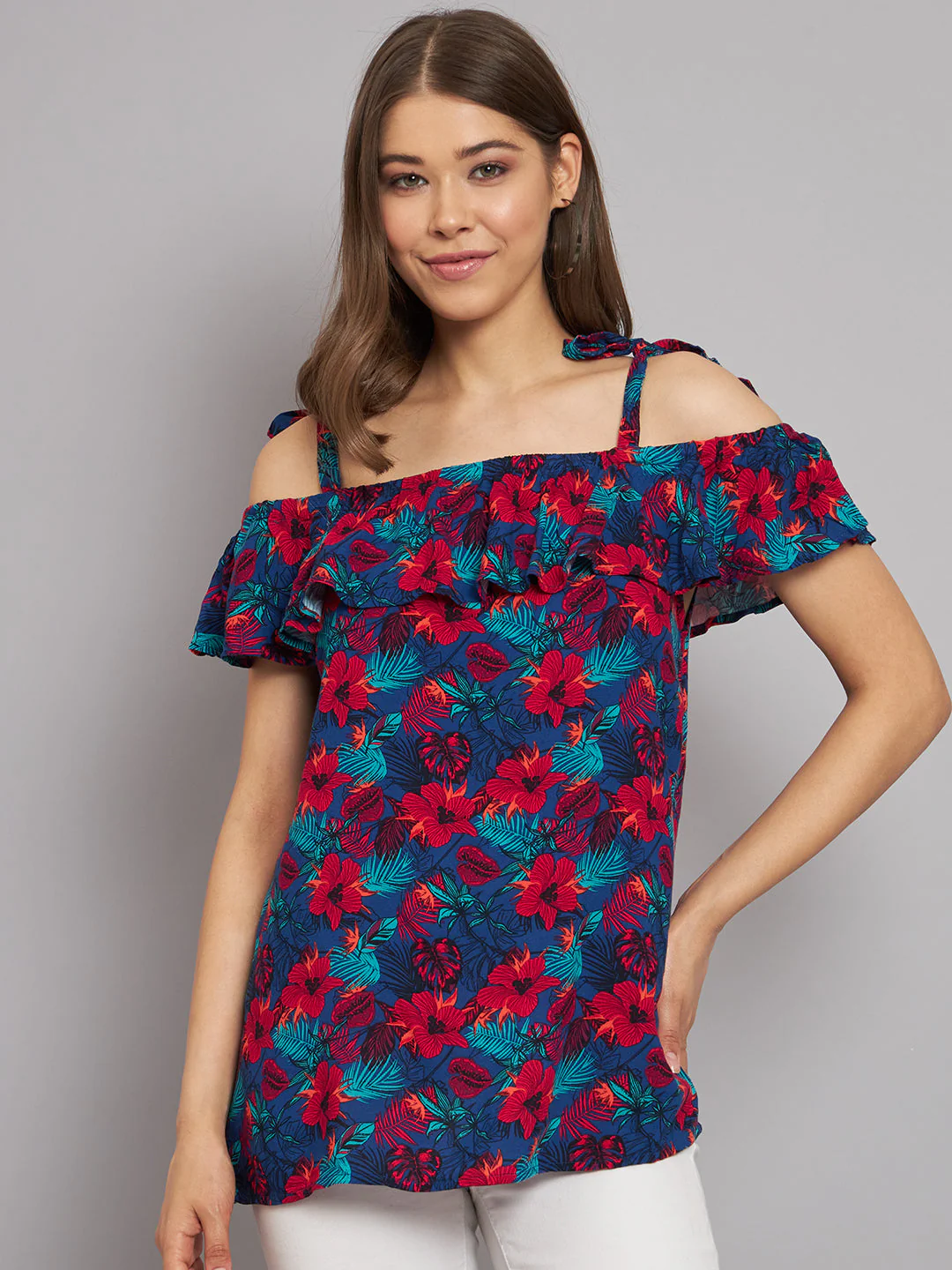 Women Printed Open Shoulder Top