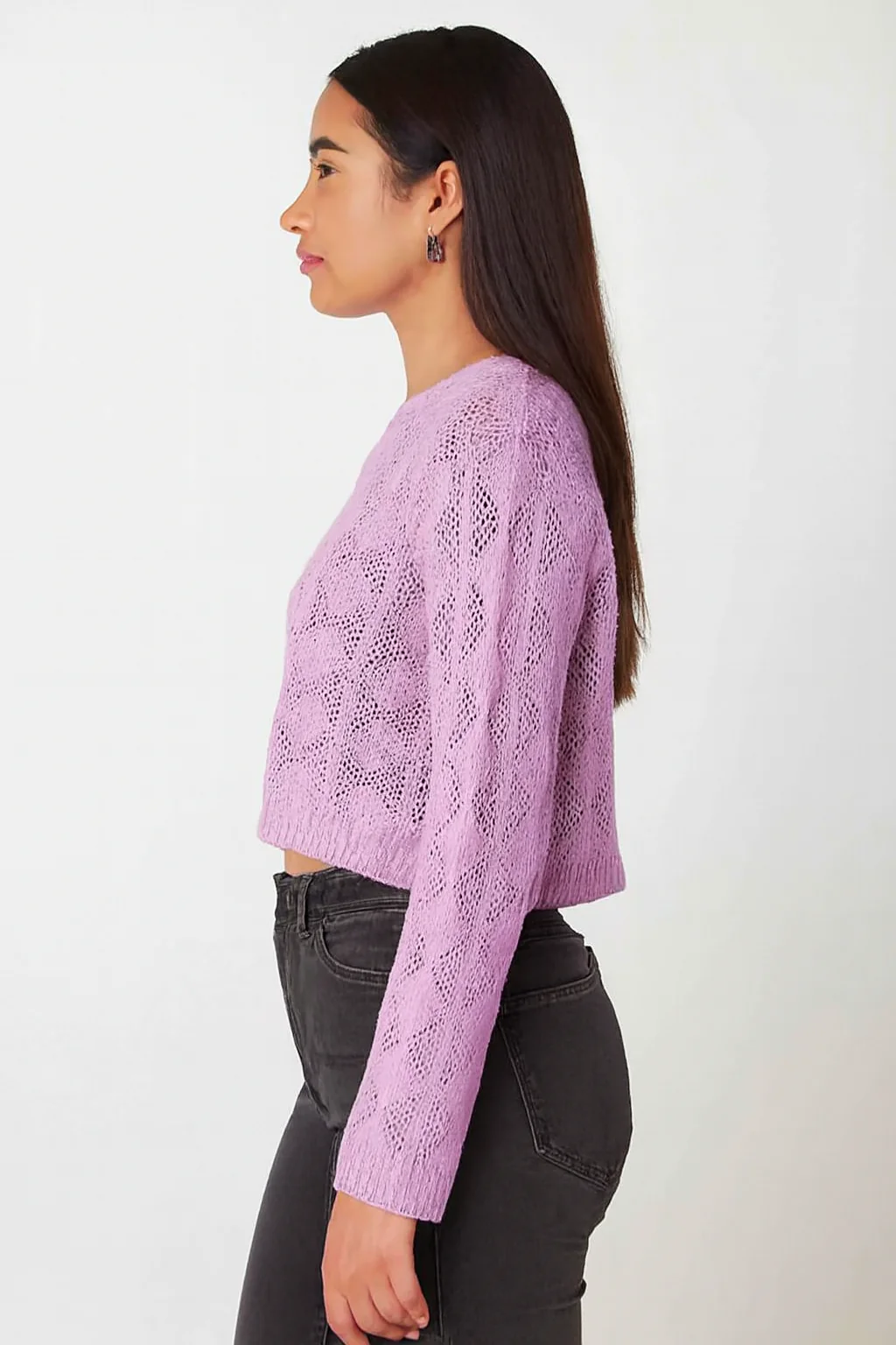 Women Purple Cotton Cropped Sweater - Image 4