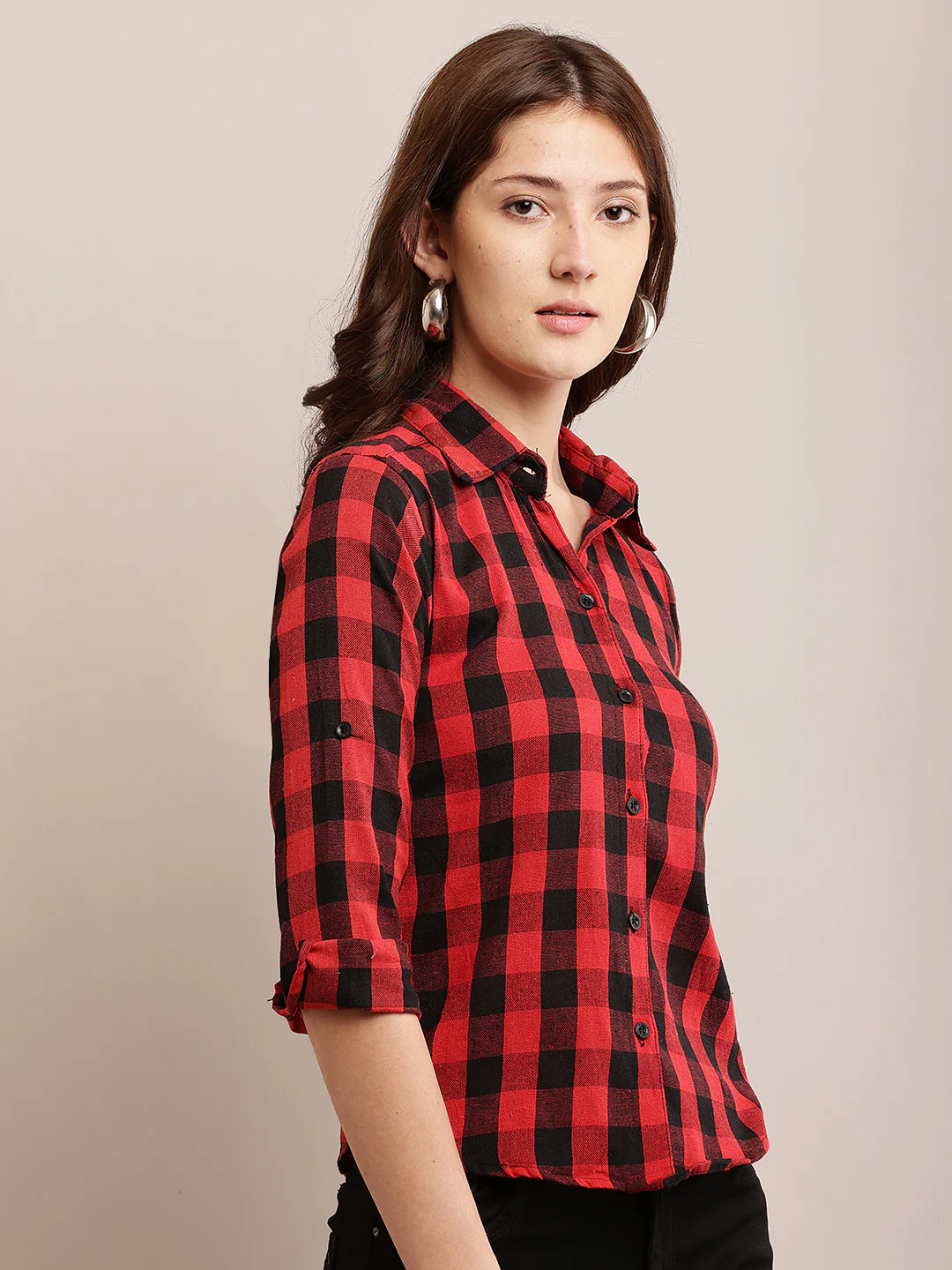 Women Red & Black Checked Shirt - Image 4