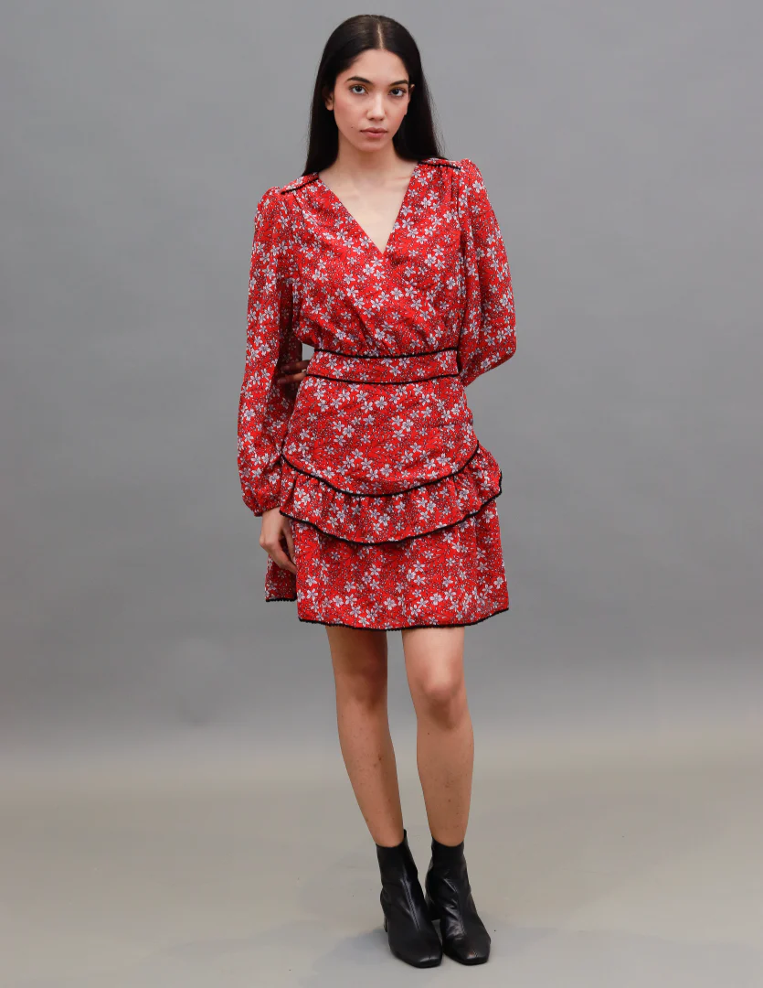 Women Red Floral Fit & Flare Dress - Image 5