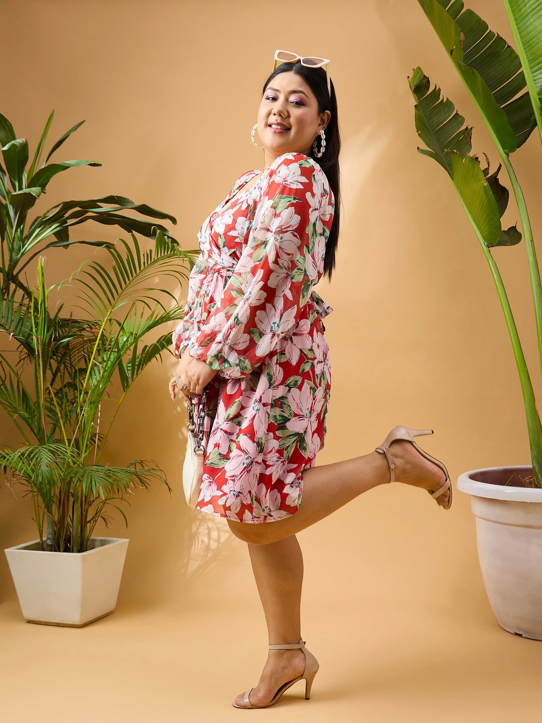 Women Red Floral Skater Dress - Image 2