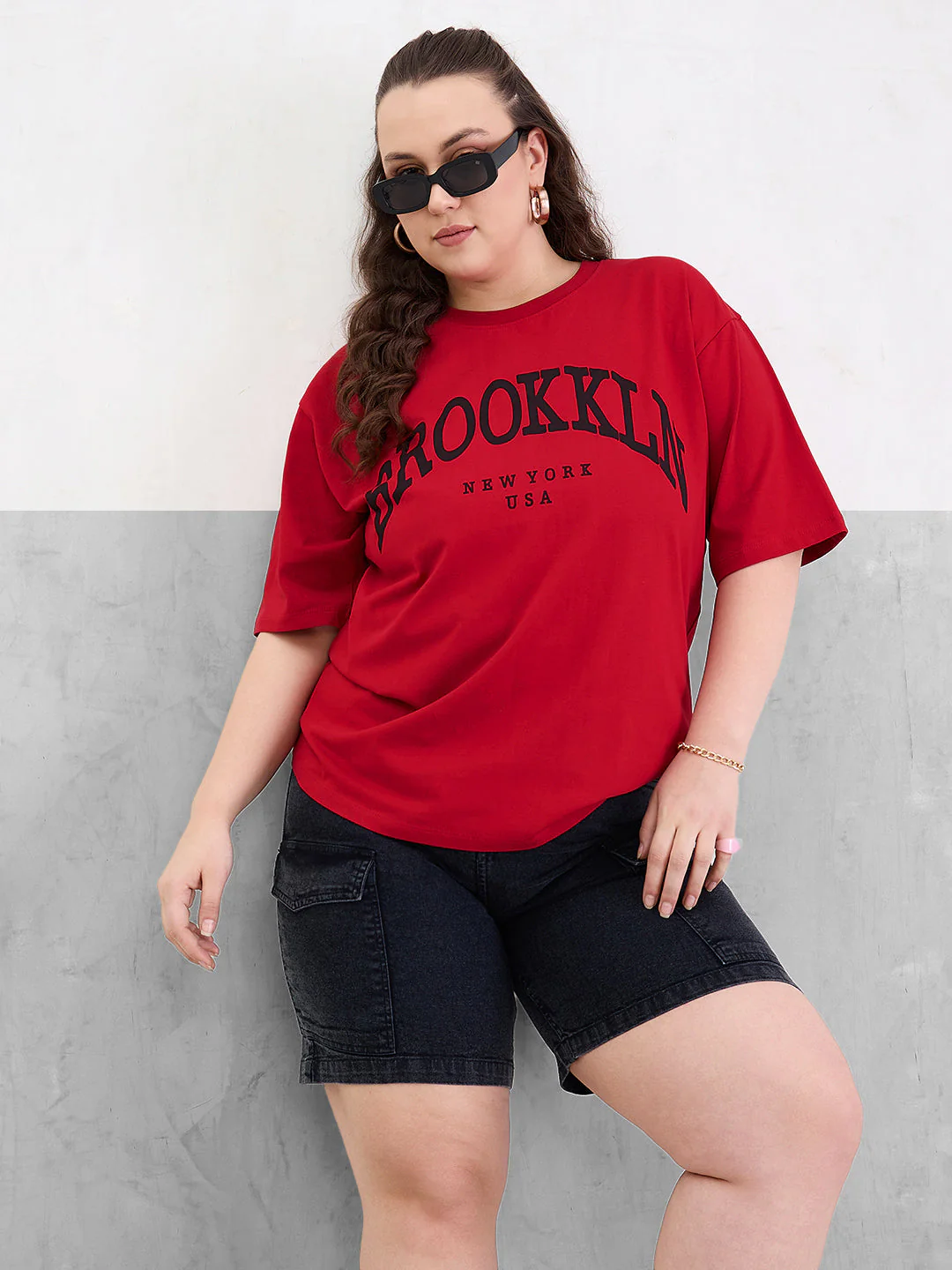 Women Red Graphic BROOKLYN Print T-Shirt