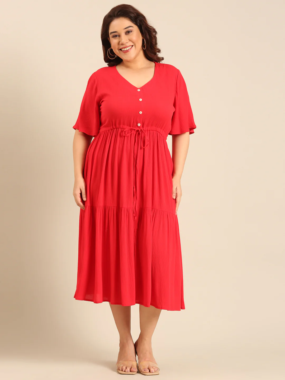 Women Red Midi Dress