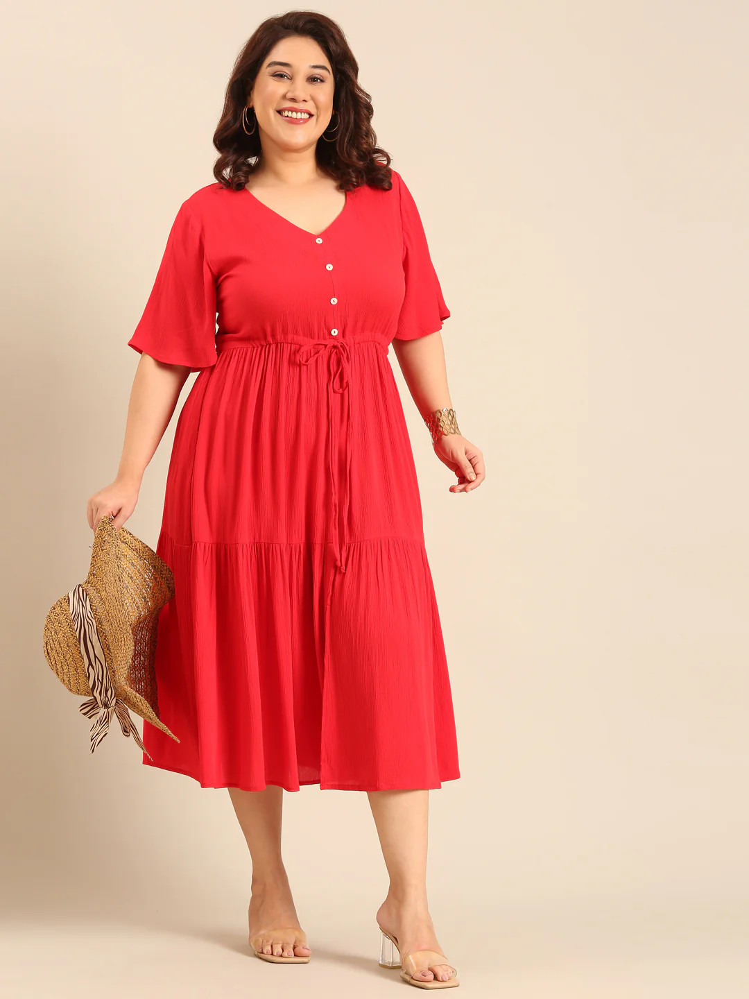 Women Red Midi Dress - Image 7