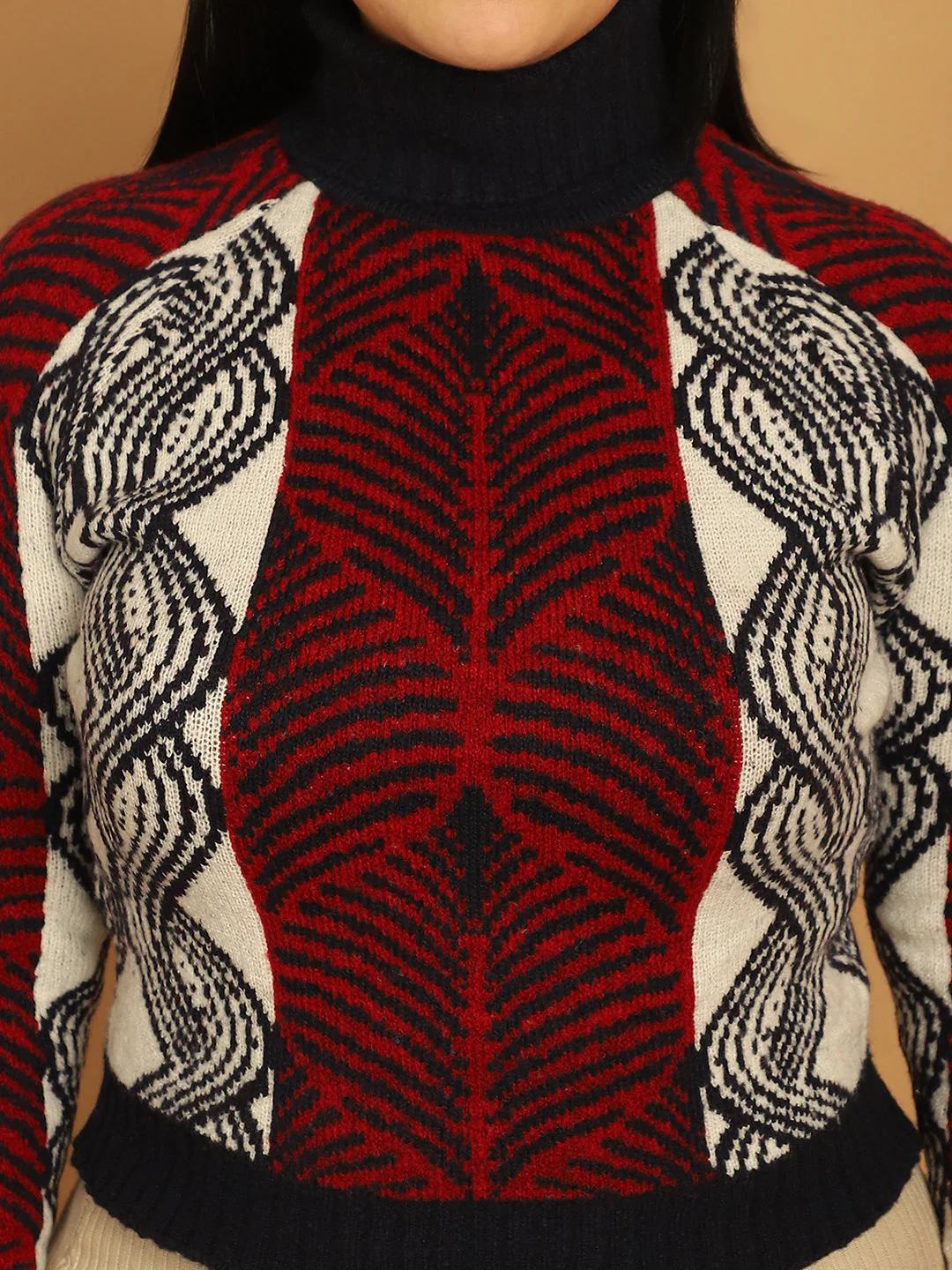 Women Red Printed Sweater - Image 6
