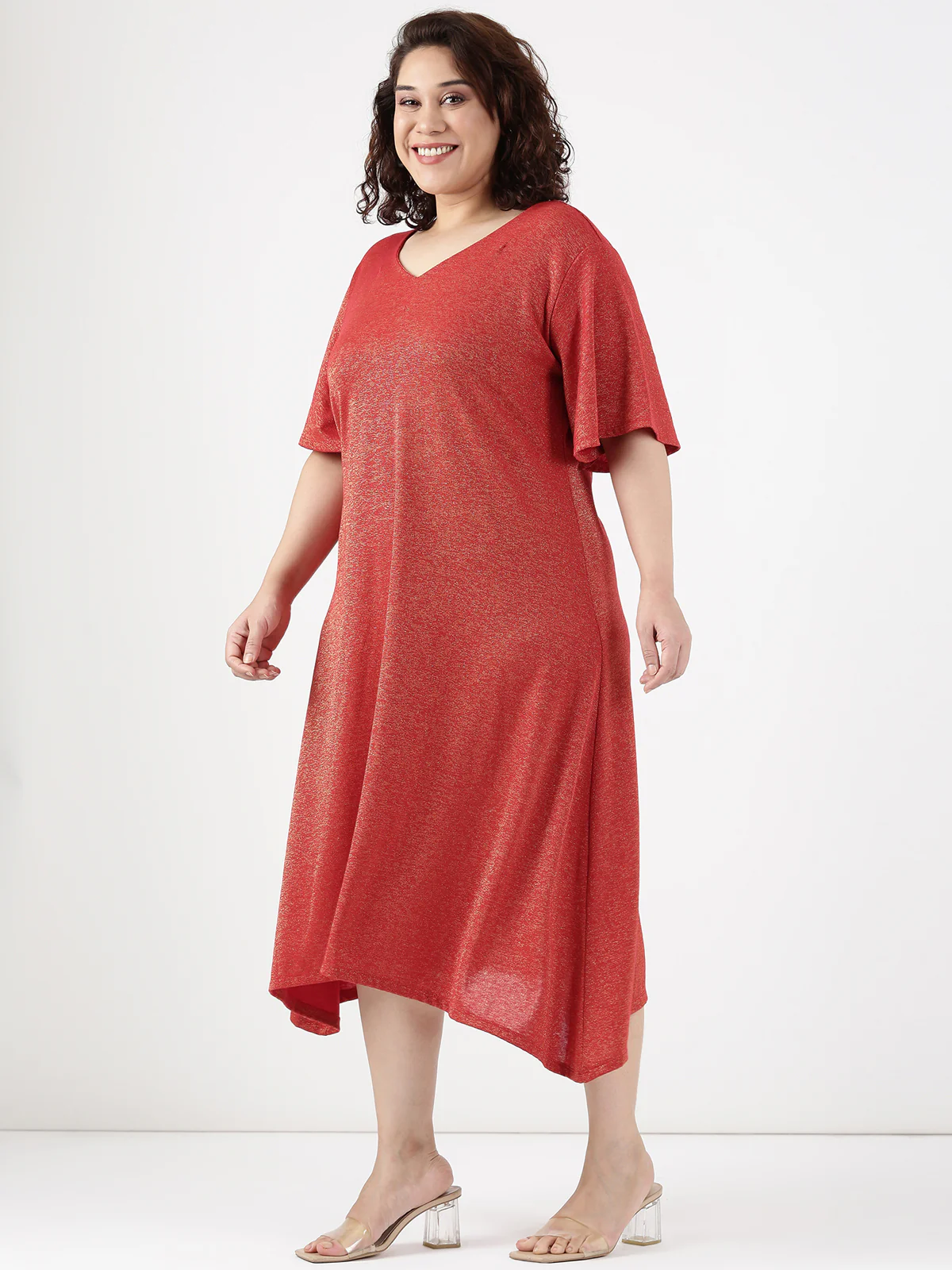 Women Red Shimmer Dress - Image 2