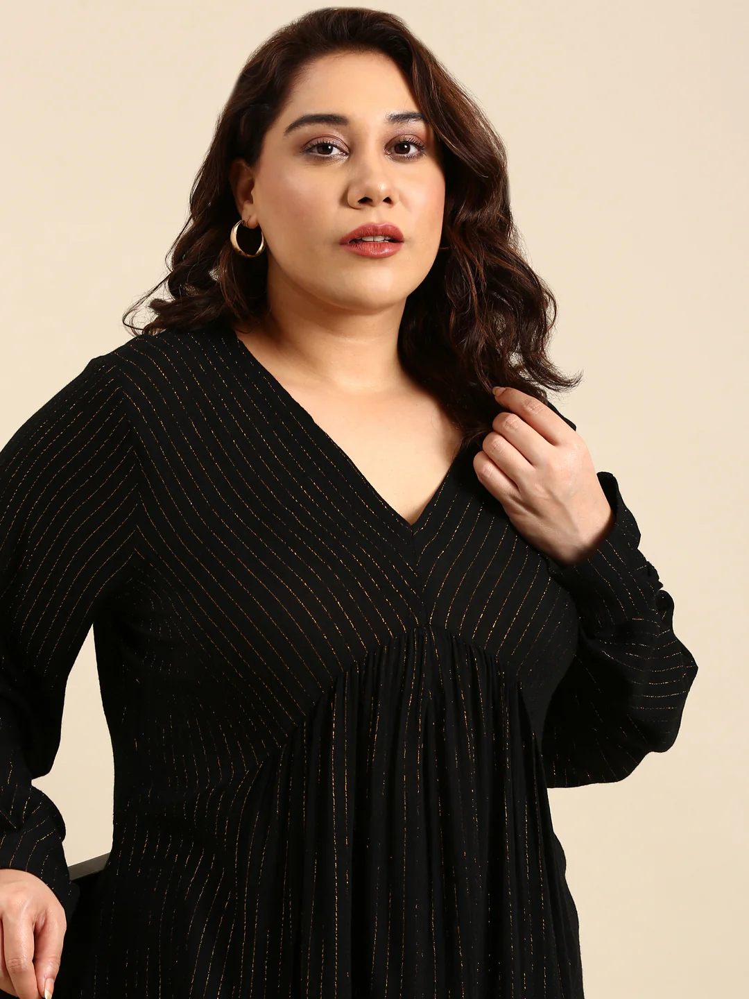 Women Regular Fit Plus Size Lurex Tunic - Image 6