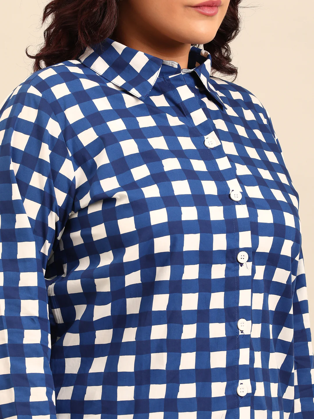 Women Plus Size Navy Checks Shirt - Image 3