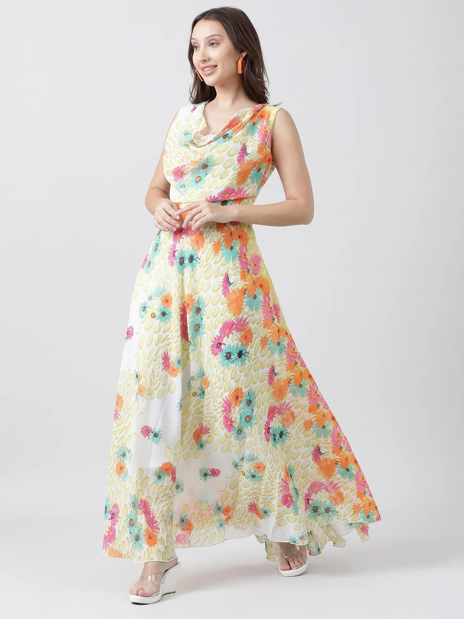 Women Relaxed Fit Yellow Floral Print Maxi Dress - Image 2