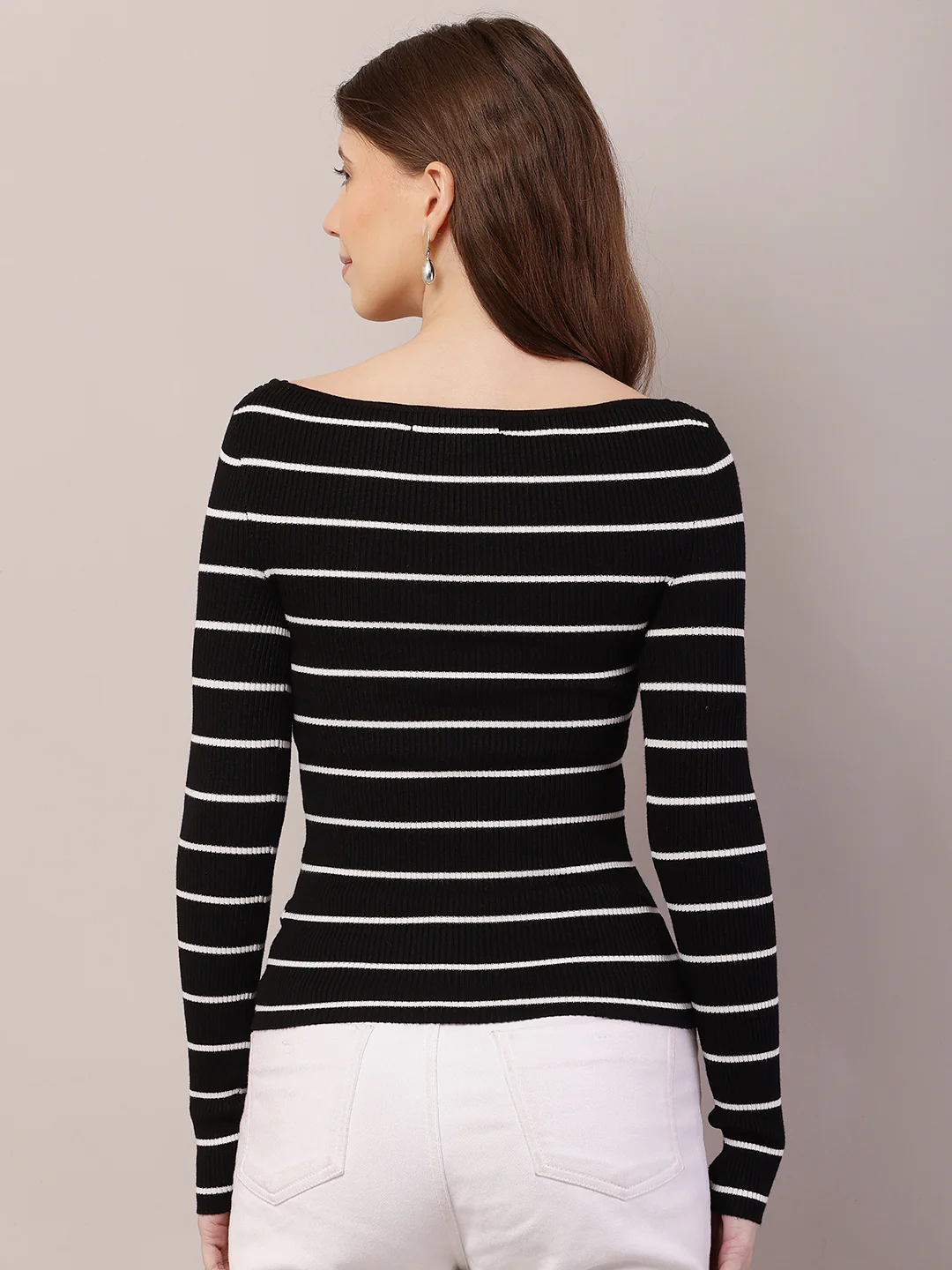 Women Ribbed Black Top - Image 4
