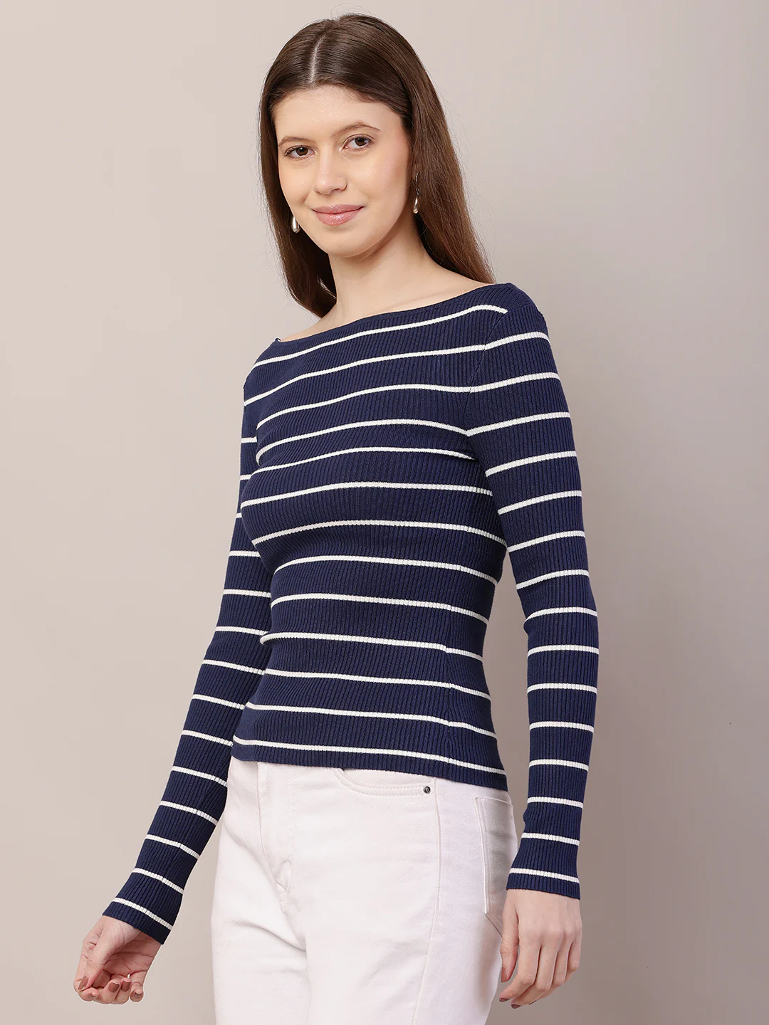 Women Ribbed Blue Top - Image 2