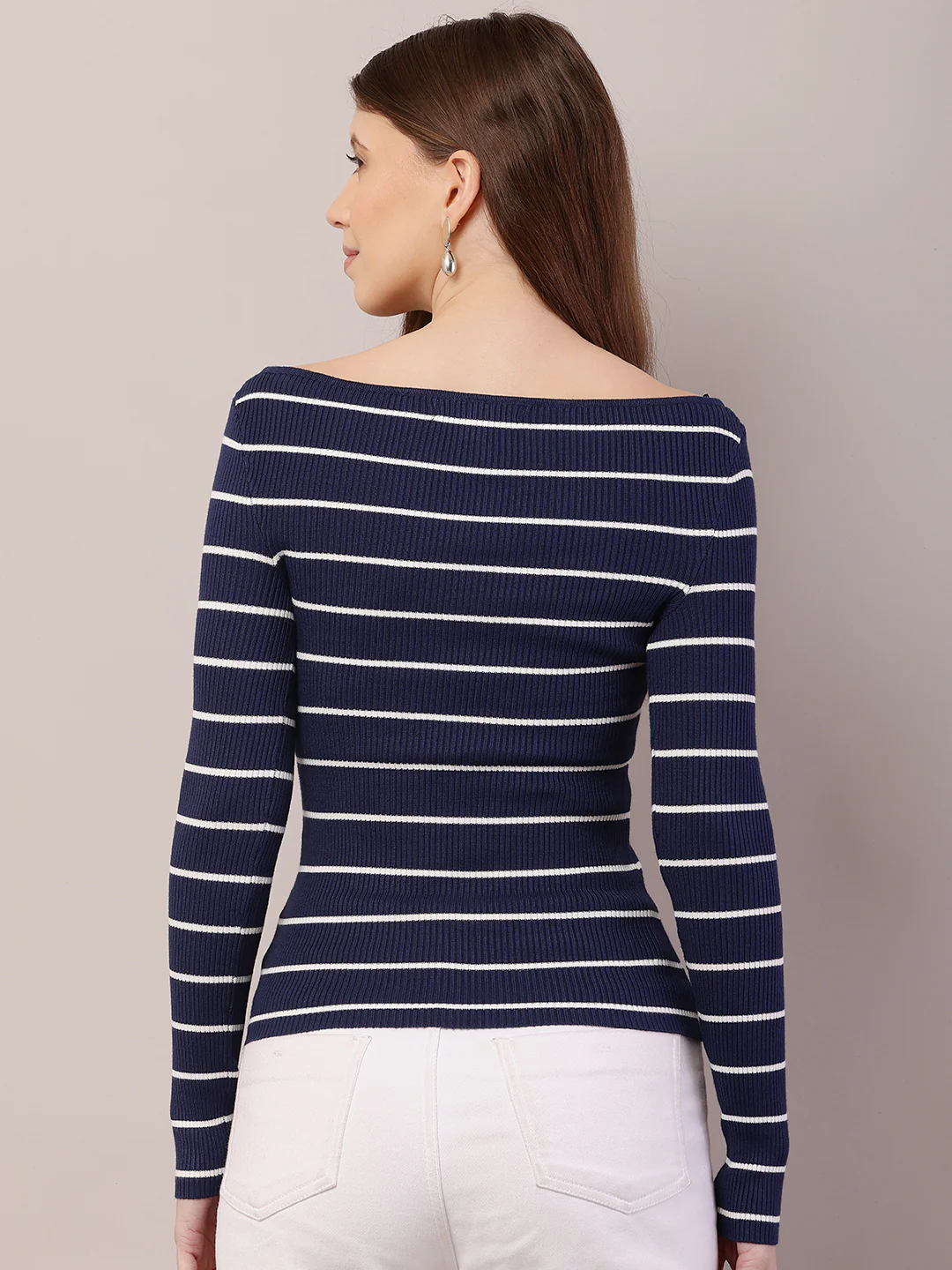 Women Ribbed Blue Top - Image 3