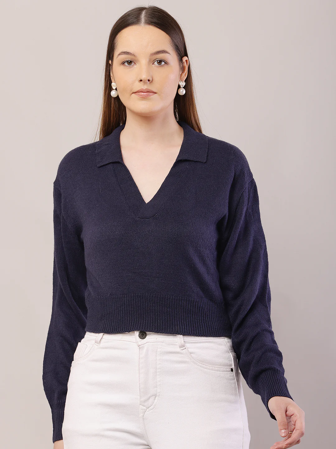 Women Ribbed Dark Blue Sweater