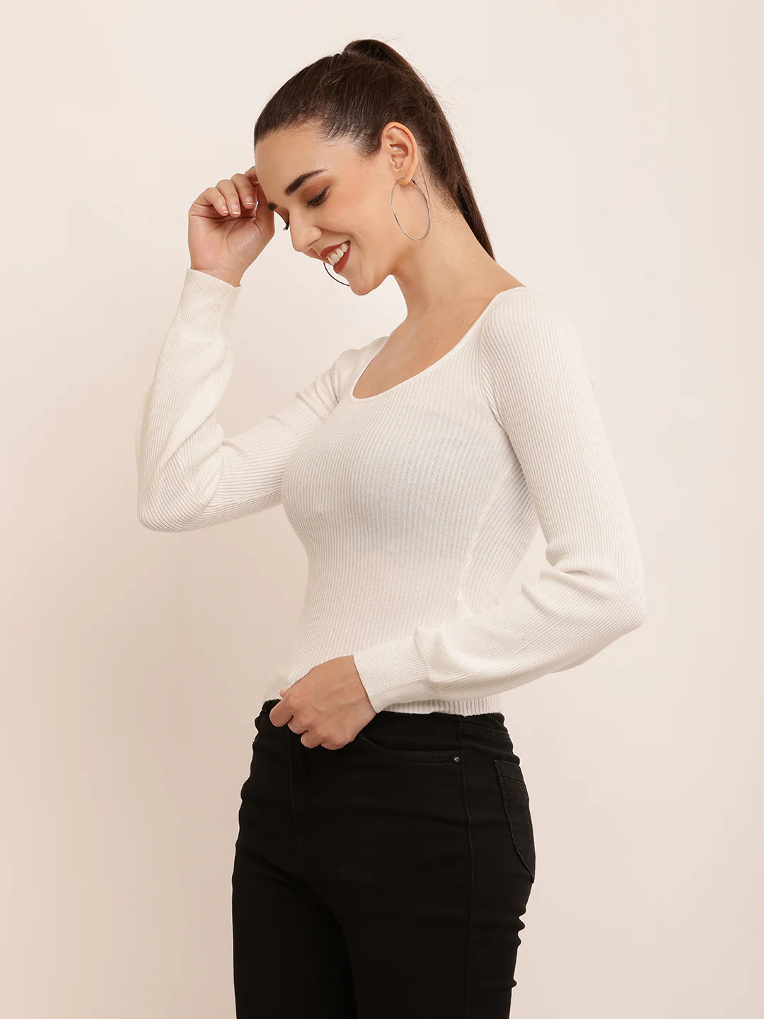 Women Ribbed Fitted Top - Image 2