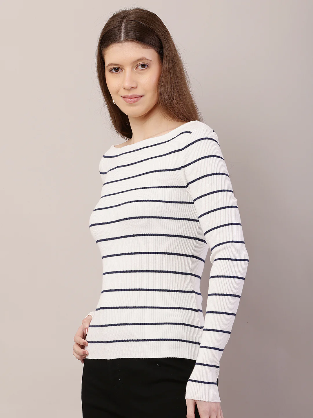 Women Ribbed White Top - Image 2