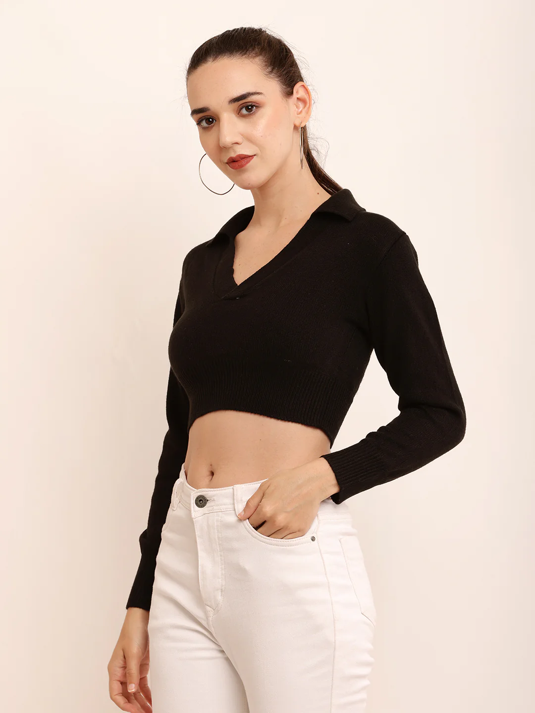 Women Roibbed Collar Sweater - Image 2