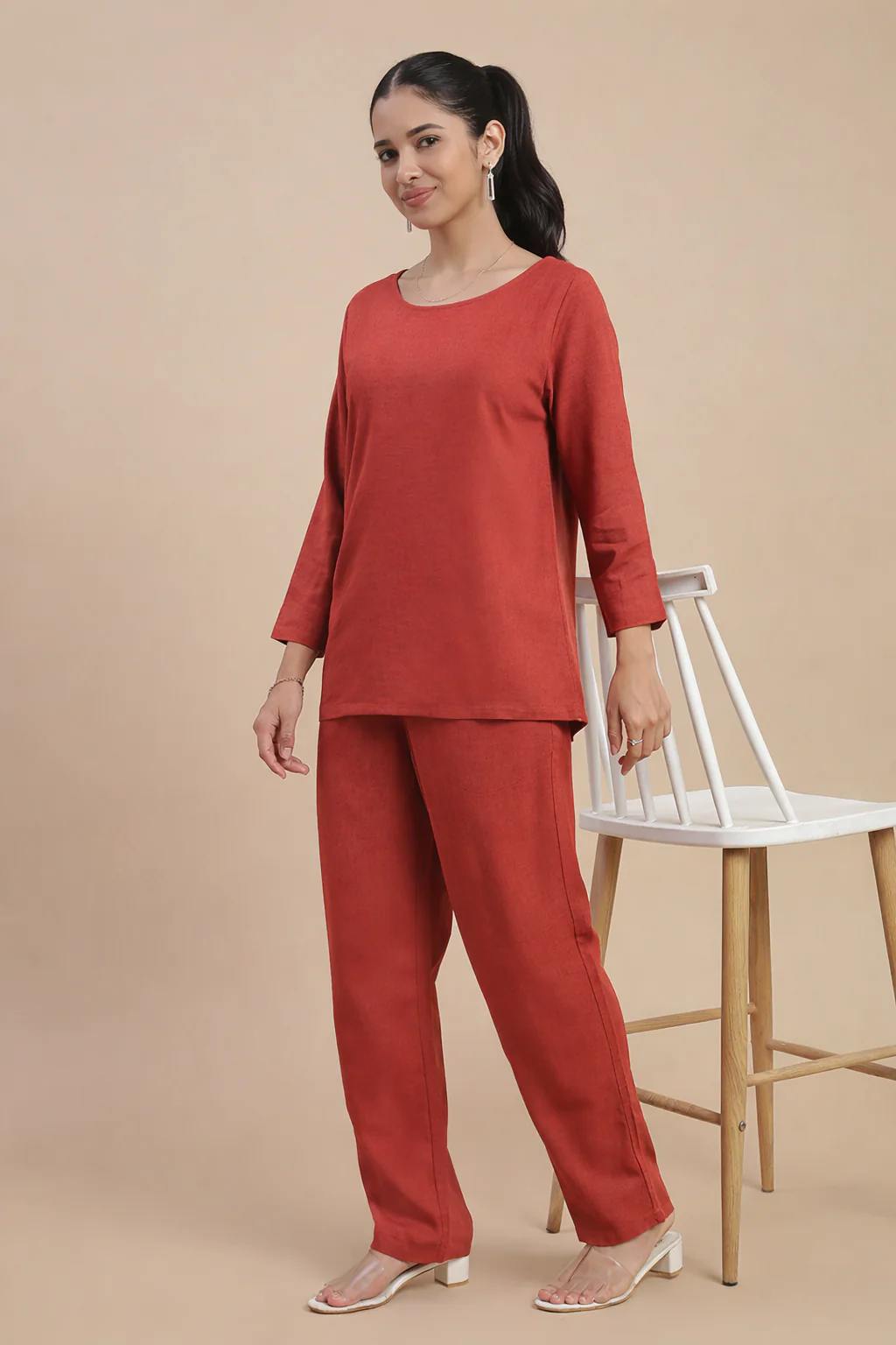 Women Rust Casual Pants - Image 4